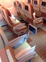Economy Row 31 - Singapore Airlines new twin-desk Airbus at Toulouse on the Reveal day, Oct 15th 2007
